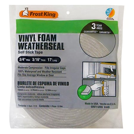 Thermwell Products Thermwell V449H Vinyl Foam Weather-Strip Tape; Gray 174367